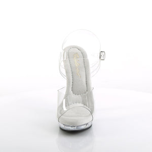 front of clear ankle strap sandal shoe with clear 5-inch heel Lip-108