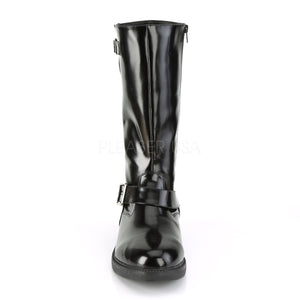 front of Men's knee high black patent engineer boot Officer-201