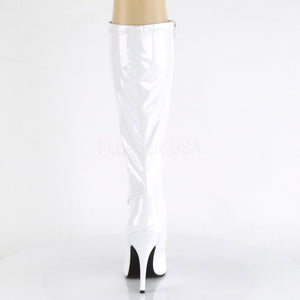 back of white knee high boot with 5-inch spike heel Seduce-2000