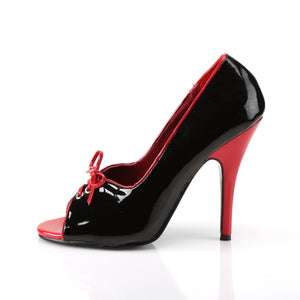 side of red and black lace-up peep toe pump shoe with 5-inch stiletto heel Seduce-216