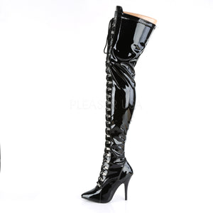 side of D-ring lace-up thigh high boots with 5-inch heels Seduce 3024