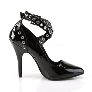 side of Black crisscross ankle strap fetish pumps with 5-inch heel Seduce-443