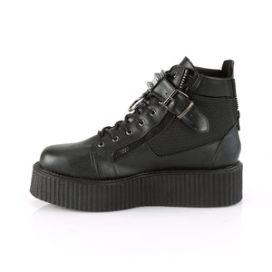 side view of lace-up men's boots with 2-inch platform, buckle and spikes V-Creeper-566