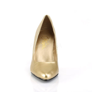 front of gold pump shoes with 4-inch spike heels Vanity-420