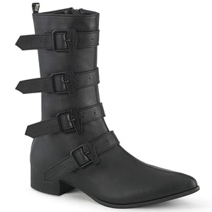 Pointed toe Mid-calf boot with 1.5-inch block heel, 4 buckles WARLOCK-110-C