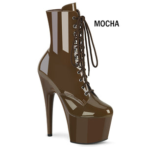 mocha dark brown lace-up platform ankle boots with 7-inch heels Adore-1020