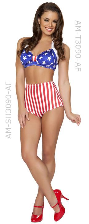 full view of American flag 1940's pin up costume