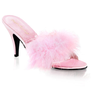baby pink feather slipper shoe with 3-inch heel Amour-03