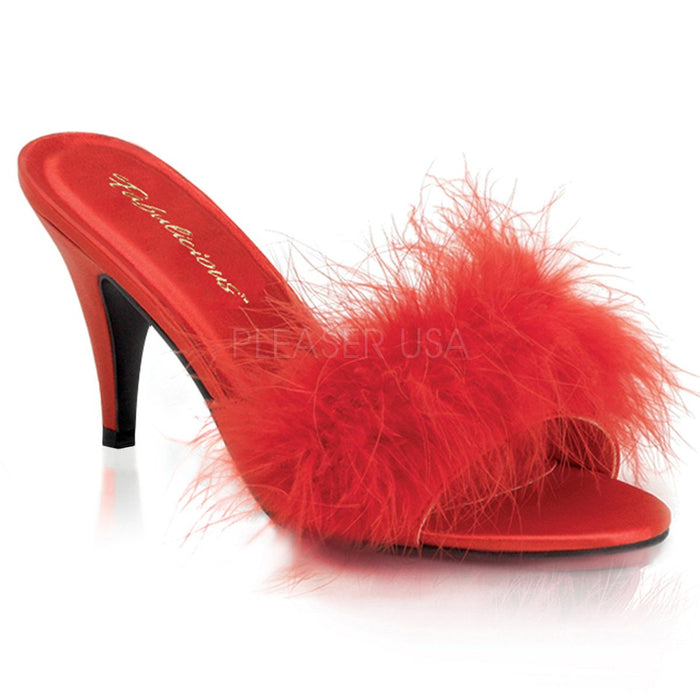 Feather Trim Slipper Shoe with 3-inch Heel 4-colors AMOUR-03