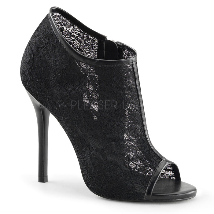 Open Toe Bootie with Lace Overlay and 5-inch Spike Heel Amuse-56