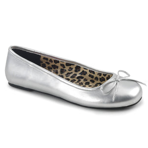silver classic adult ballet flat with bow accent Anna-01