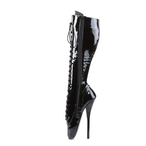 zipper on Black patent spike heel fetish knee boots Ballet-2020