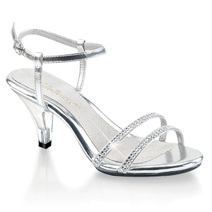 silver ankle strap sandal shoe with 3-inch clear heel Belle-316