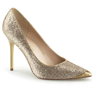gold glitter Pointed-toe classic pump dress shoe with 4-inch stiletto heel, sizes 5-16 Classique-20