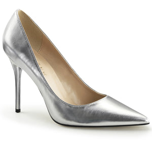 metallic silver Pointed-toe classic pump dress shoe with 4-inch spike heel, sizes 5-16 Classique-20