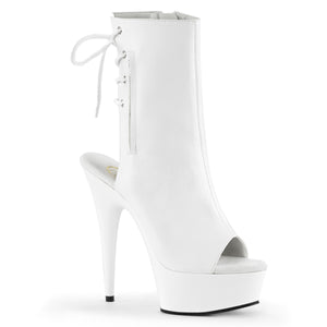 white faux leather open toe, open heel back lace-up ankle boots with 6-inch heel Delight-1018