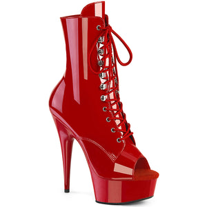 red patent peep toe lace-up front ankle boot with 6-inch spike heel Delight-1021