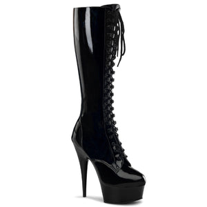black patent lace-up knee boot with 6-inch stiletto heel Delight-2023