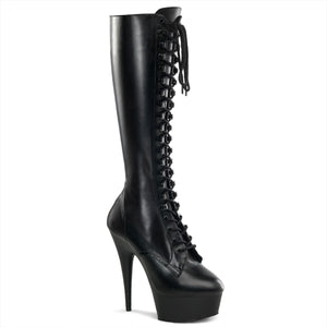 black faux leather lace-up knee boot with 6-inch stiletto heel Delight-2023