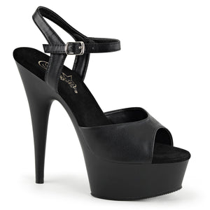 black faux leather platform ankle strap sandal shoe with 6-inch stiletto heel Delight-609