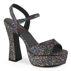 black glitter chunky 5-inch high heel ankle strap platform shoe Dolly-09