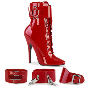 red ankle boot with interchangeable ankle cuffs Domina-1023