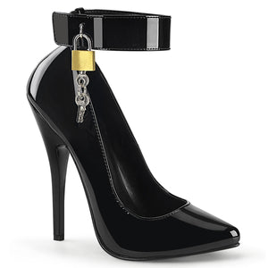 Black fetish pump shoe with 6-inch spike high heel with ankle cuff and padlock, Size 5-16, DOMINA-432