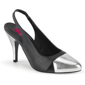 black faux leather sling back pump large size high heel shoes 4-inch heel Dream-405