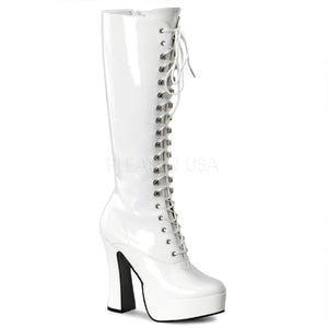 white lace-up platform knee high boot 5-inch chunky heel Electra-2020