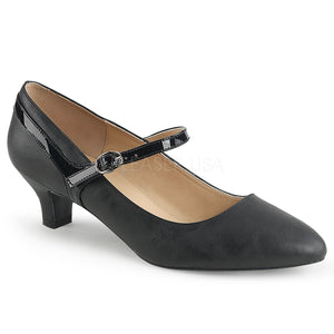 black faux leather Mary Jane pump with 2-inch kitten heel Fab-425