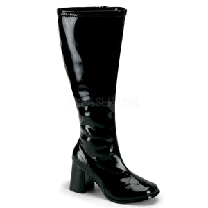 black Plus size patent gogo boots with 3-inch chunky heels GoGo-300X