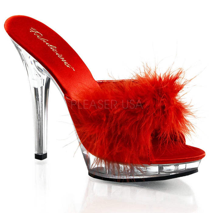 Feather Slipper Shoe with Clear 5-inch Heel 4-colors LIP-101-8
