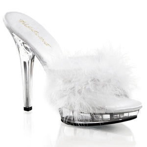 white Feather slipper shoe with clear 5-inch heel Lip-101-8