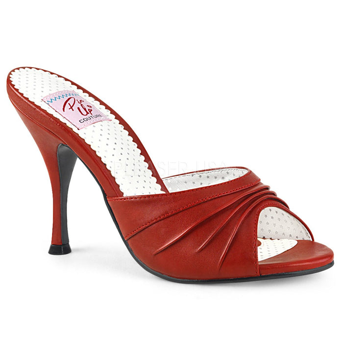 Pleated-Vamp Slide Slipper Shoe with 4-inch Heel 3-colors MONROE-01