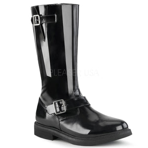 Men's knee high black patent engineer boot Officer-201