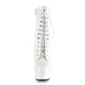 DELIGHT-1020 front view white lace-up ankle boot with 6 inch spike heel