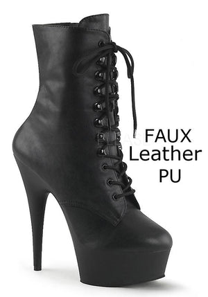black faux leather lace-up ankle boot with 6 inch spike heel Delight-1020