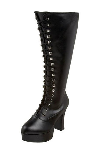 Lace-up GoGo Boots with 4-inch Chunky Heel -Black/Red/White Exotica-2020