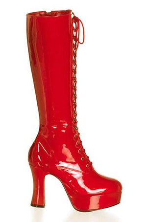 Lace-up GoGo Boots with 4-inch Chunky Heel -Black/Red/White Exotica-2020