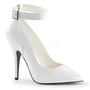 white ankle strap white patent pump shoe with 5 inch heel Seduce-431