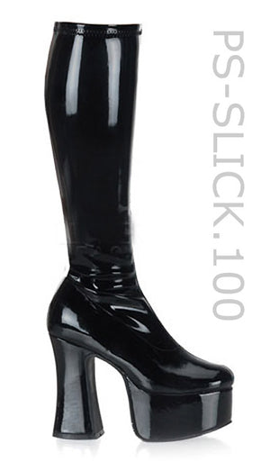 Knee high white gogo boots with 4.75-inch chunky heel Slick-100