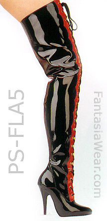 Lace-up thigh high boots 5-inch heels FLAMINGO