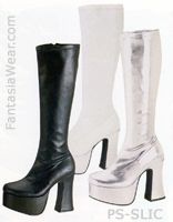 three Knee high white gogo boots with 4-inch chunky heel Slick-100