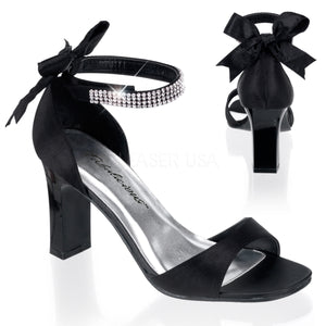 Black satin sandal shoes with 3.25-inch block heels Romance-372