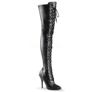 faux leather D-ring lace-up thigh boots with 5-inch heels Seduce 3024