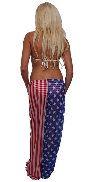 back view of ST262 American flag sheer beach pants
