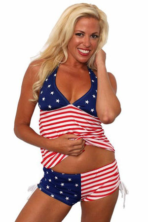 USA American flag tankini and string shorts set