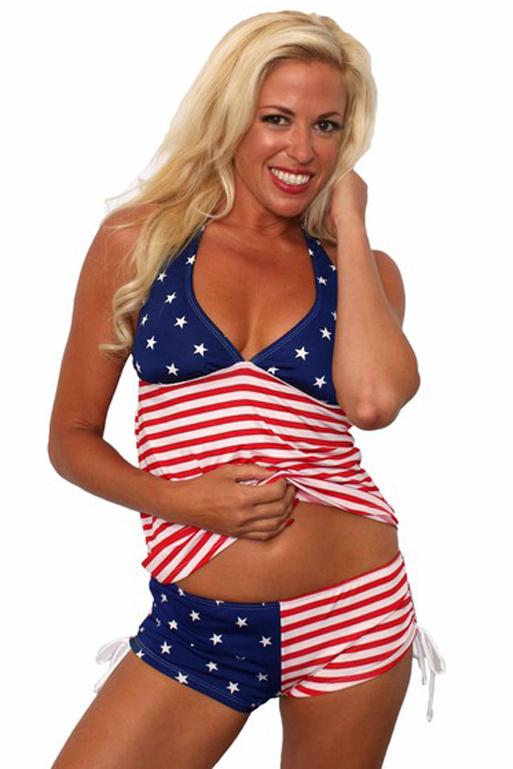 USA American Flag Tankini and String Shorts 2-pc Set