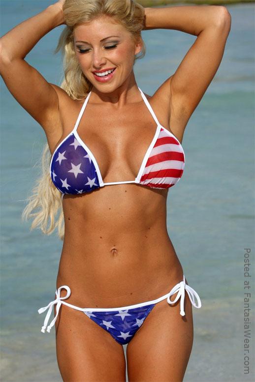 U-Z310 Sheer Big Star American Flag Tonga Thong Bikini 2-pc Set –  FantasiaWear