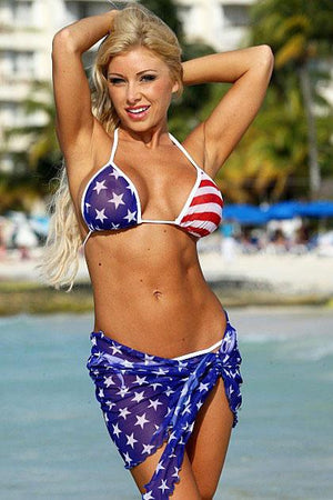 Z510 sheer American flag wrap skirt with matching USA bikini top